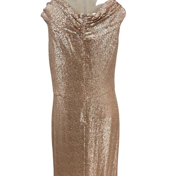 Tadashi Shoji Off-the-Shoulder Sequined Gown Champagne‎ Rose Gold Size XL - Picture 10 of 14